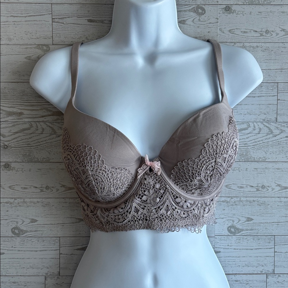 Victorias Secret Lined Lace Demi Buste Double Bra‎ Body Victoria Lavender 34DD